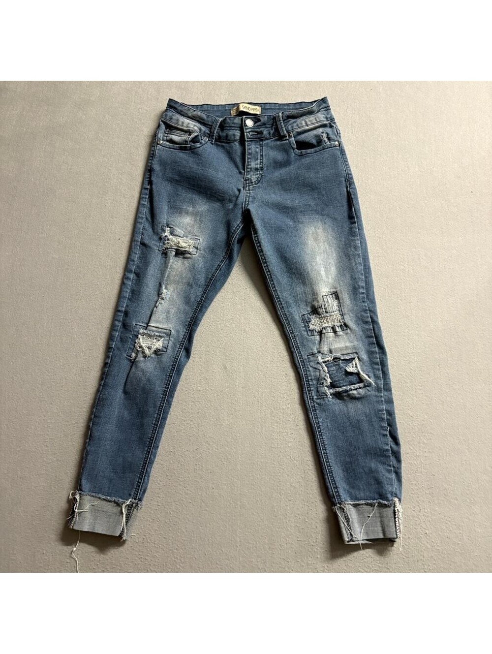 Sandpiper Distressed Skinny Jeans Womens Size 6 Blue Denim Ripped Frayed Cuffs